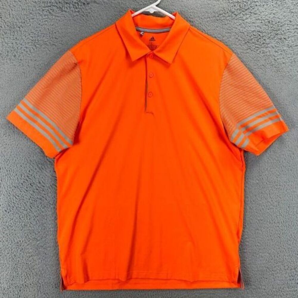 Adidas Golf Polo Shirt Adult Large Orange Grey Logo Golfer Activewear Rugby Mens